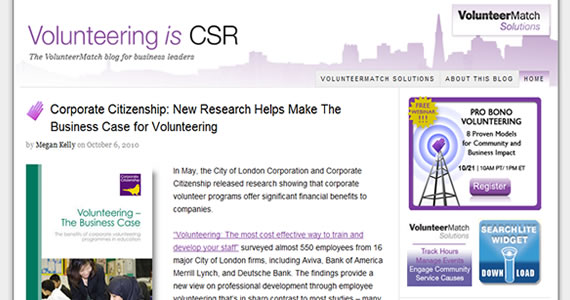 VolunteerMatch’s Volunteering is CSR Blog Uses Latest Version of Thesis Theme for WordPress