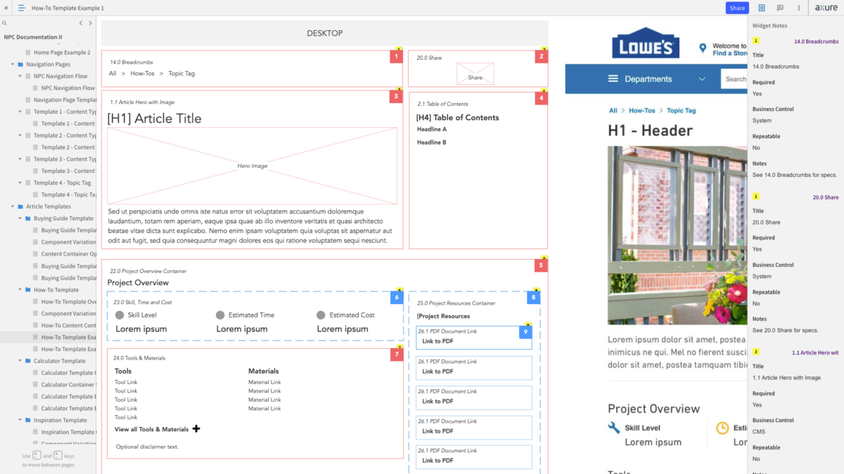IA How-To Template example Annotated wireframe of a page template for Lowes.com